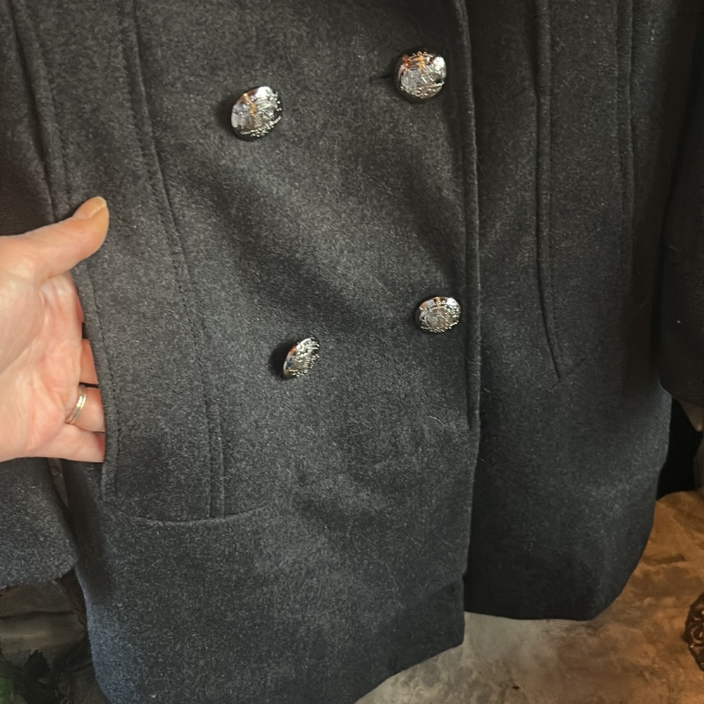 Guess Gray Wool Double Breasted Medium Coat; Fully Lined; Silver Buttons; NWOT - Picture 4 of 12
